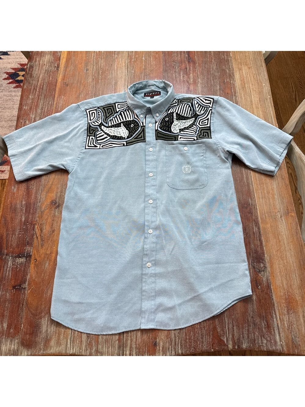 Piatelli Vintage Nola Style Fish Motif Shirt Large Blue Green